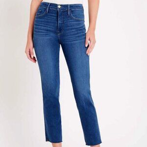 Frame Jeans Women's Size 32 Blue Packard Rips Le Sylvie Crop Straight Raw Edge